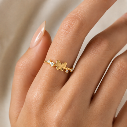 Butterfly Zircon 18K Gold Stackable Ring
