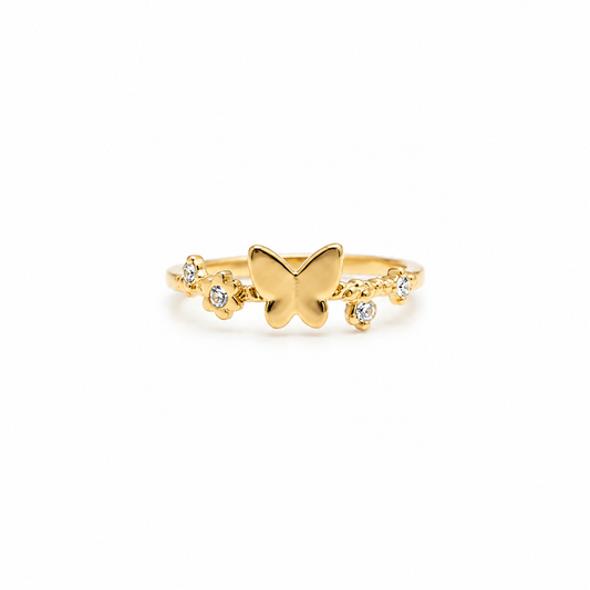 Butterfly Zircon 18K Gold Stackable Ring