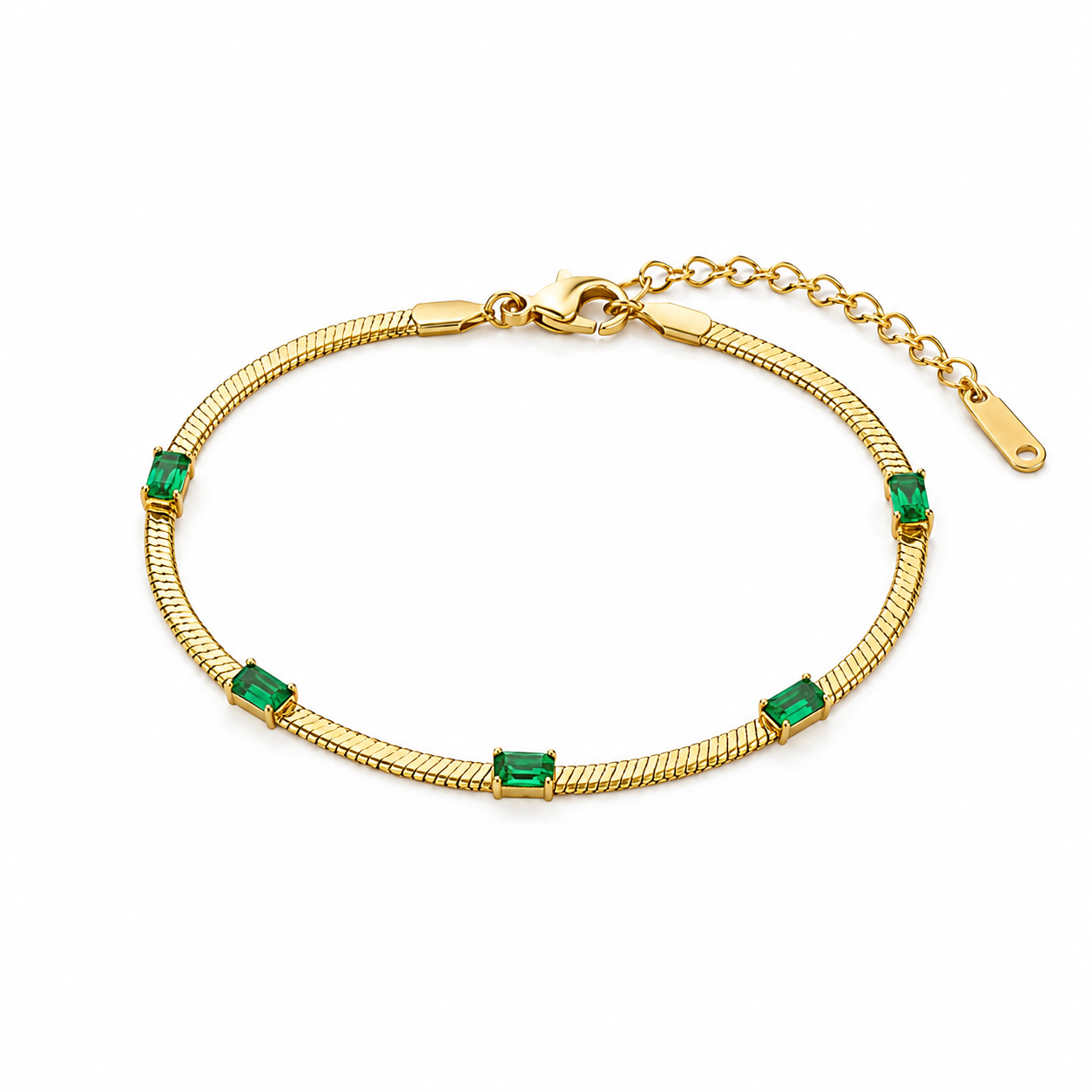 Sophisticated Green Gem 18K Gold Bracelet