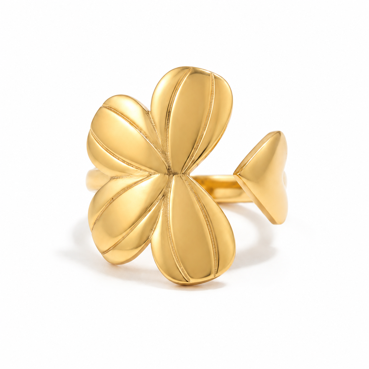 Lucky Four-Leaf Clover 18K Gold Statement Ring