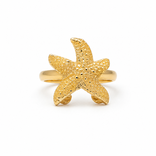 Textured Marina Starfish 18K Gold Statement Ring