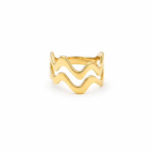 Brushed 18K Gold Asymmetrical Wave Statement Ring
