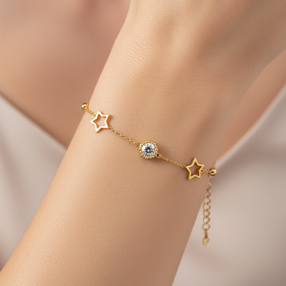 Star Charm 18K Gold Bracelet with Cubic Zirconia Accent