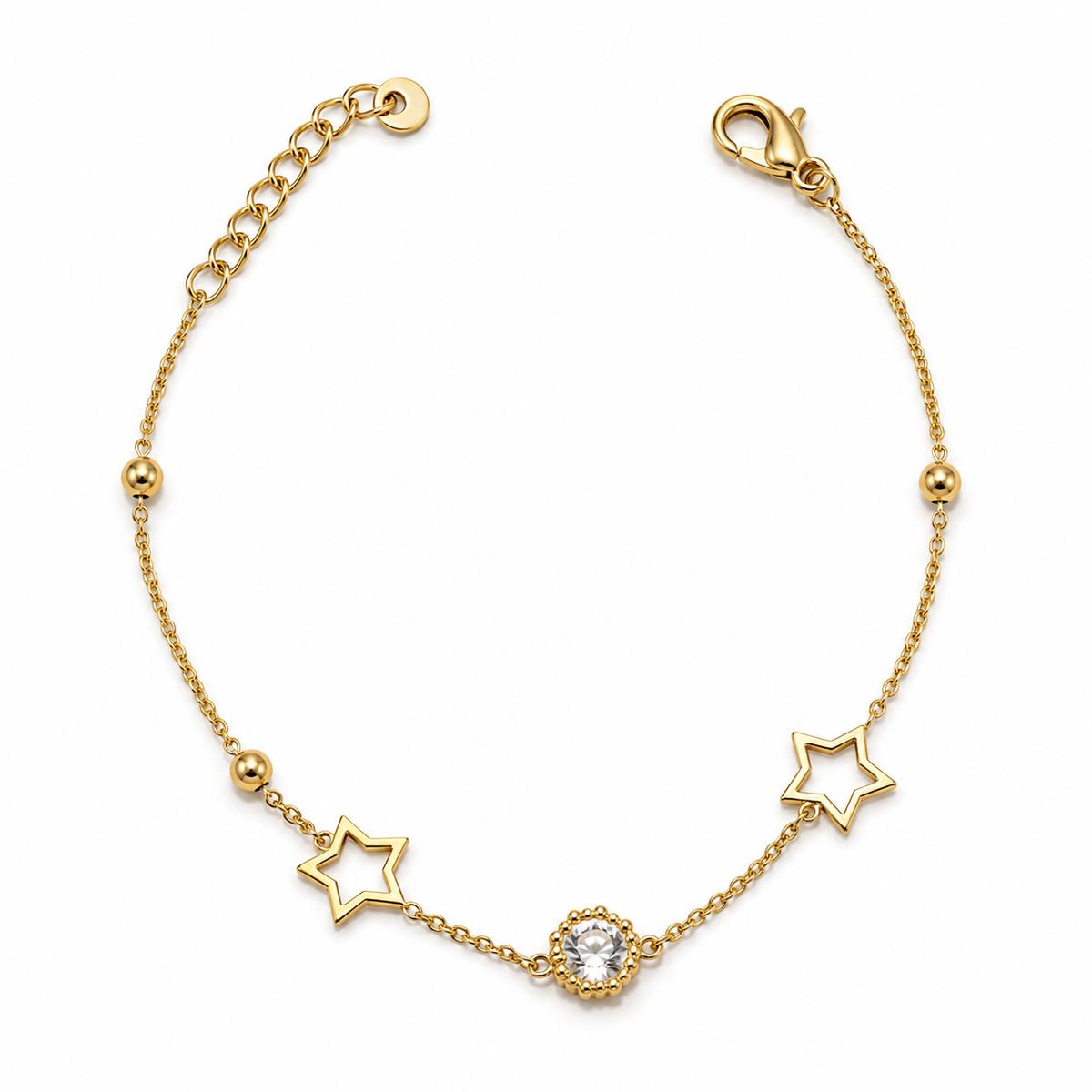 Star Charm 18K Gold Bracelet with Cubic Zirconia Accent