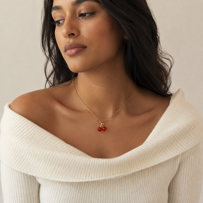 Cute Cherry Pendant 18K Gold Necklace