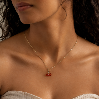 Cute Cherry Pendant 18K Gold Necklace