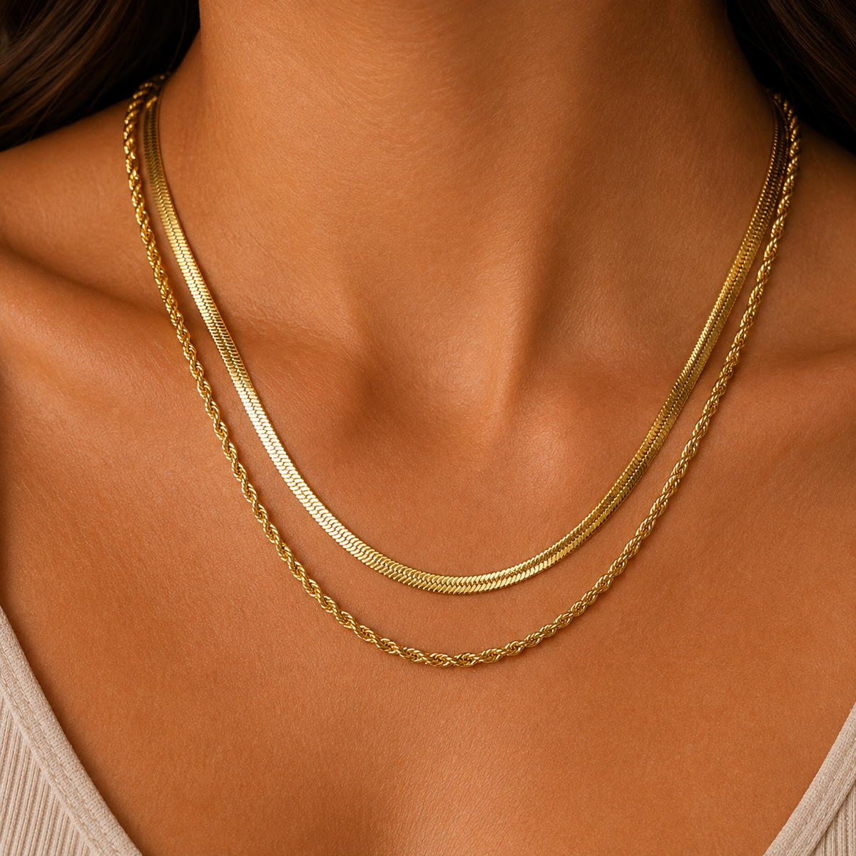 Elegant Double layered 18k Gold Necklace