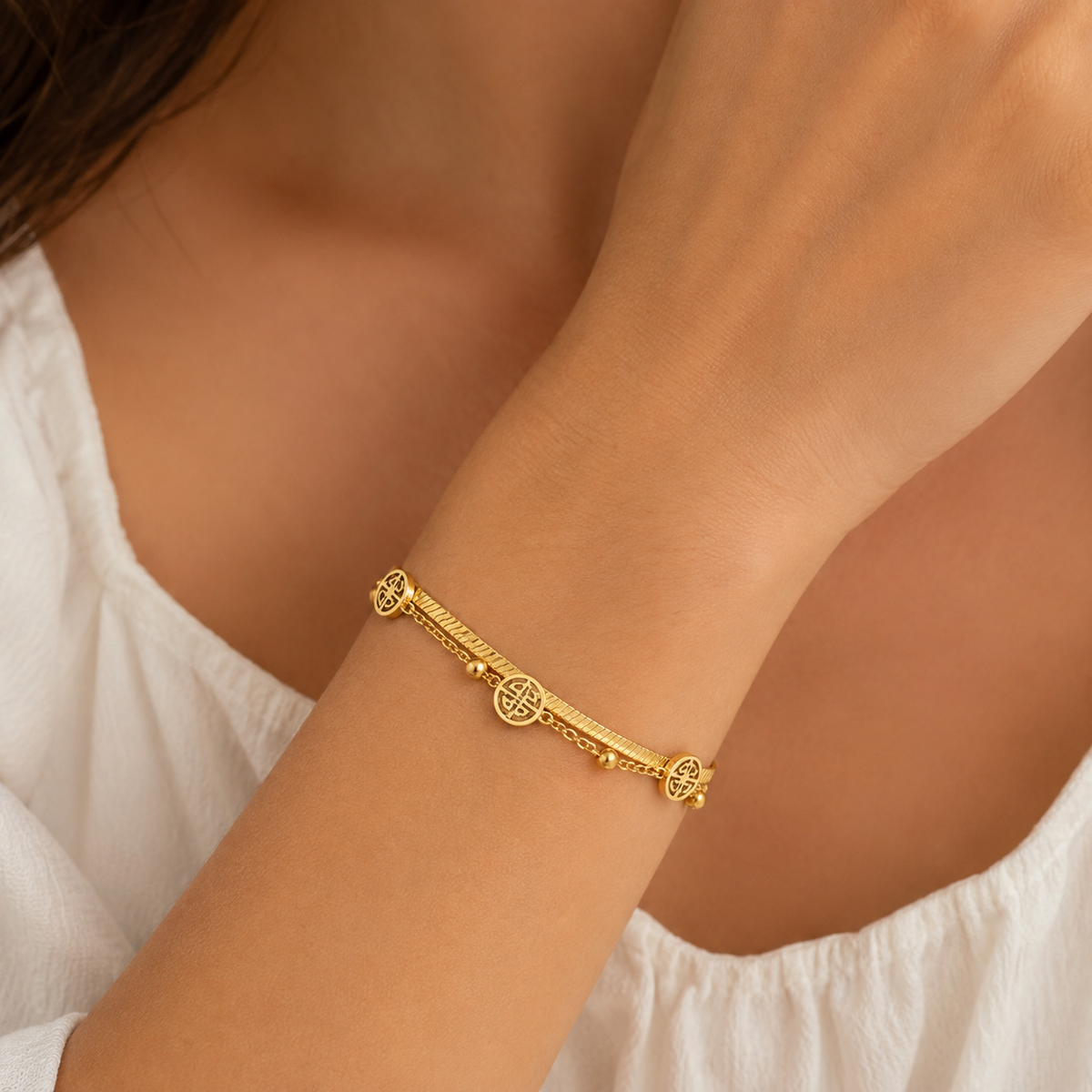Lucky Charm Beaded 18K Gold Braclet