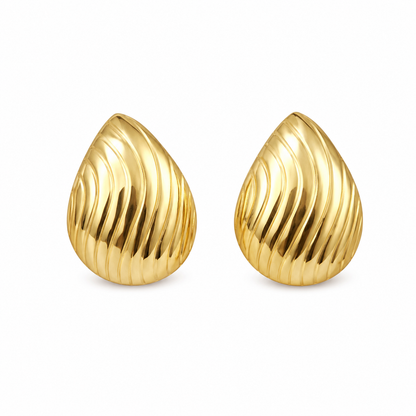 Wave Pattern Teardrop 18K Gold Stud Earrings