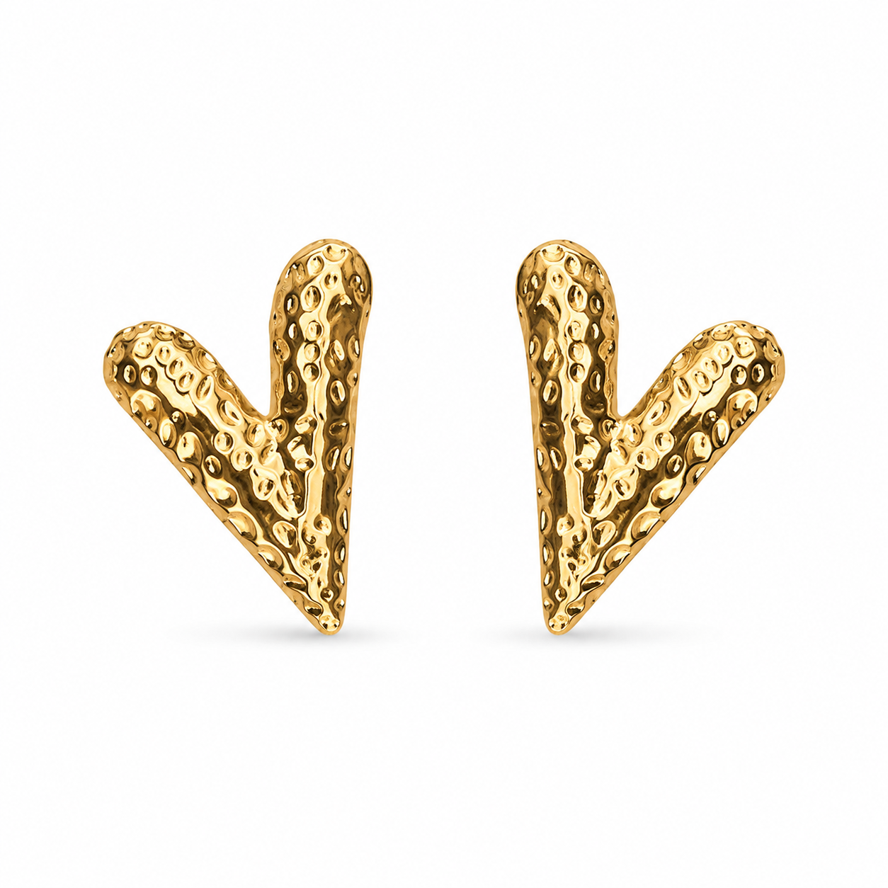 Stretched Textured Heart 18K Gold Stud Earrings