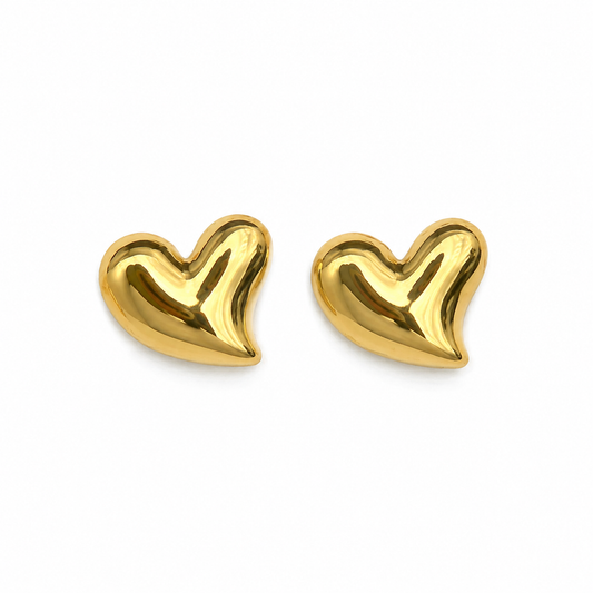 Voluminous Heart 18K Gold Stud Earrings