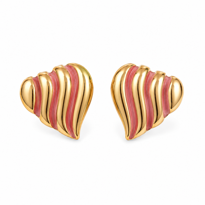 Pink Striped Chunky 18K Gold Stud Earrings