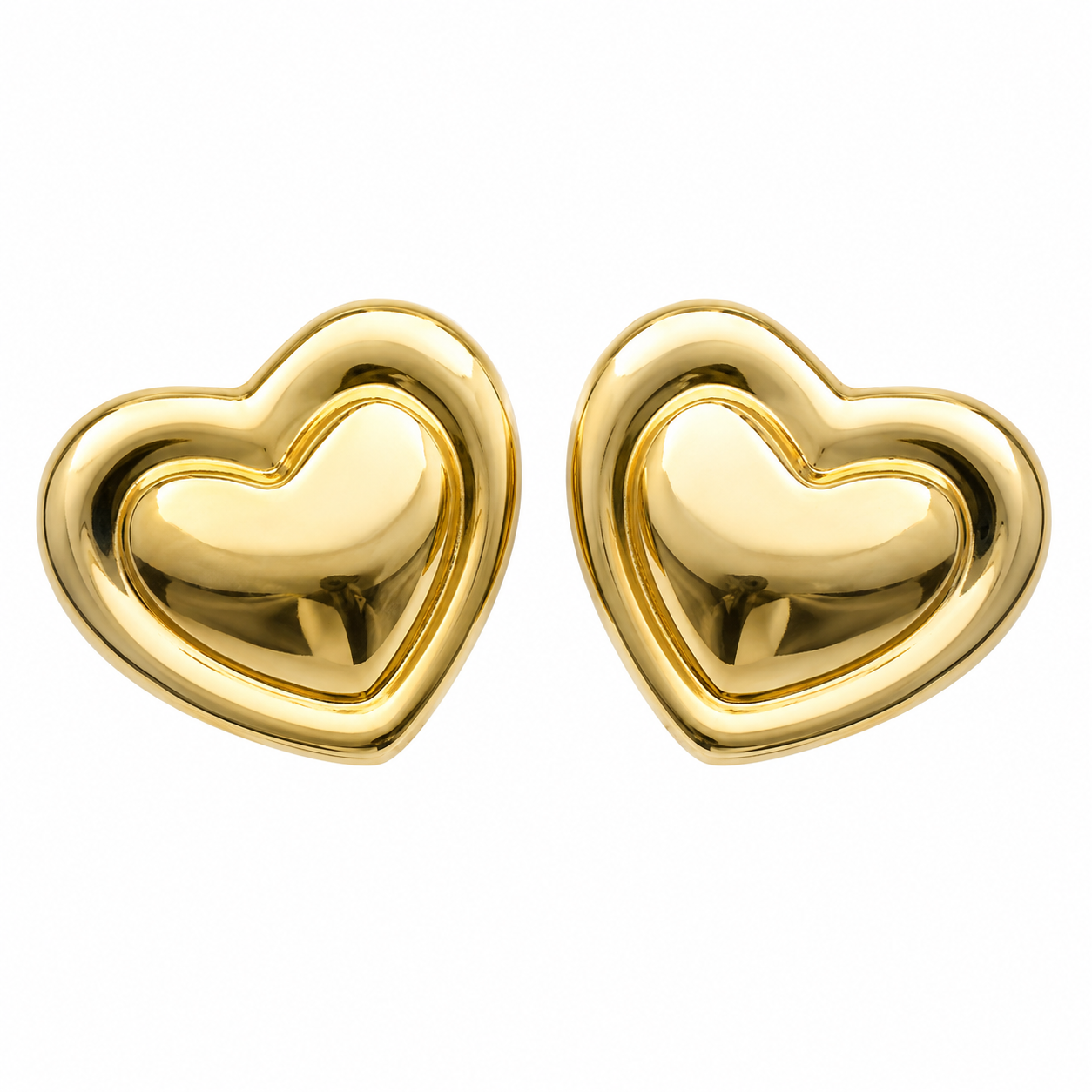 Outlined Heart 18K Gold Stud Earrings