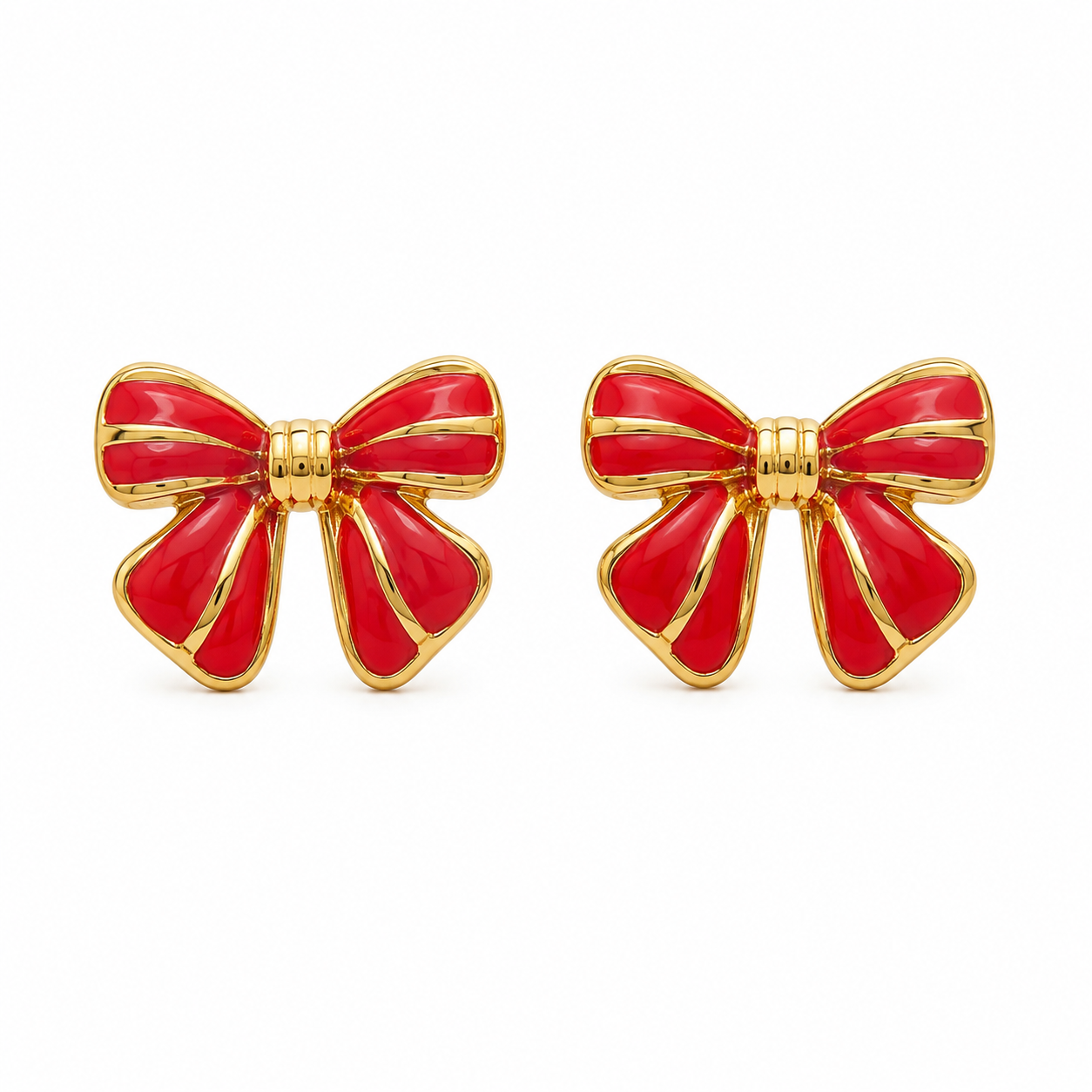 Adorable Variegated Bow 18K Gold Stud Earrings