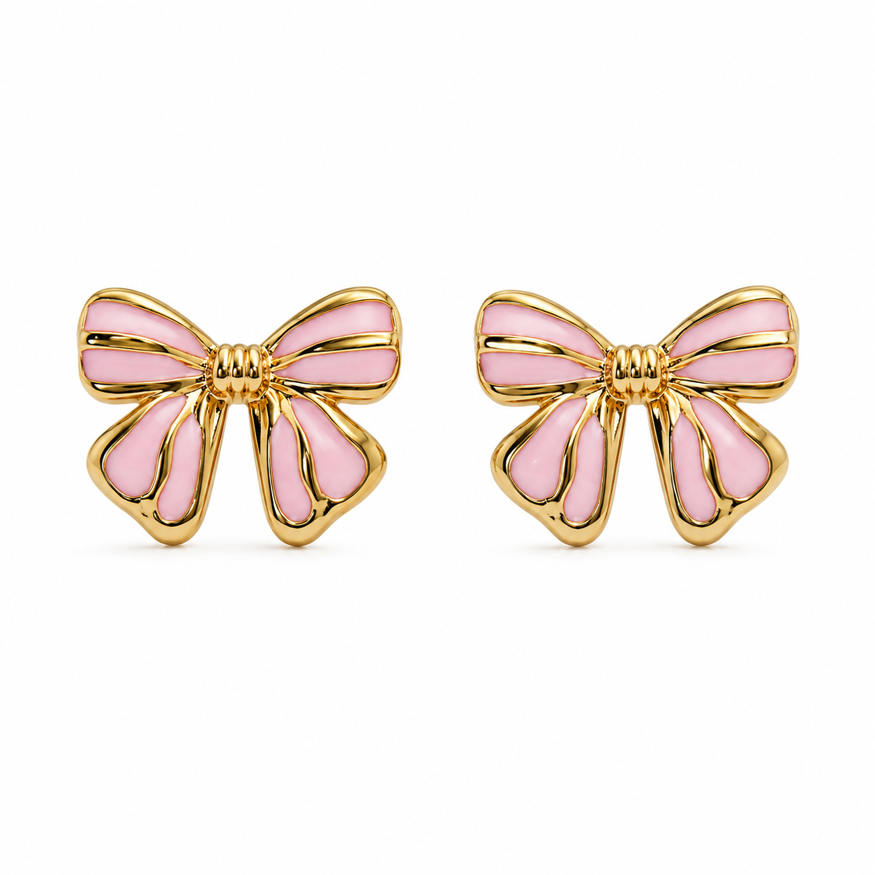 Adorable Variegated Bow 18K Gold Stud Earrings