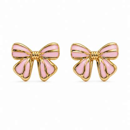 Adorable Variegated Bow 18K Gold Stud Earrings