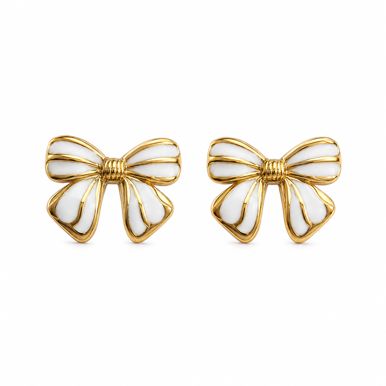 Adorable Variegated Bow 18K Gold Stud Earrings