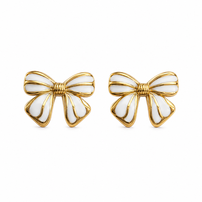 Adorable Variegated Bow 18K Gold Stud Earrings