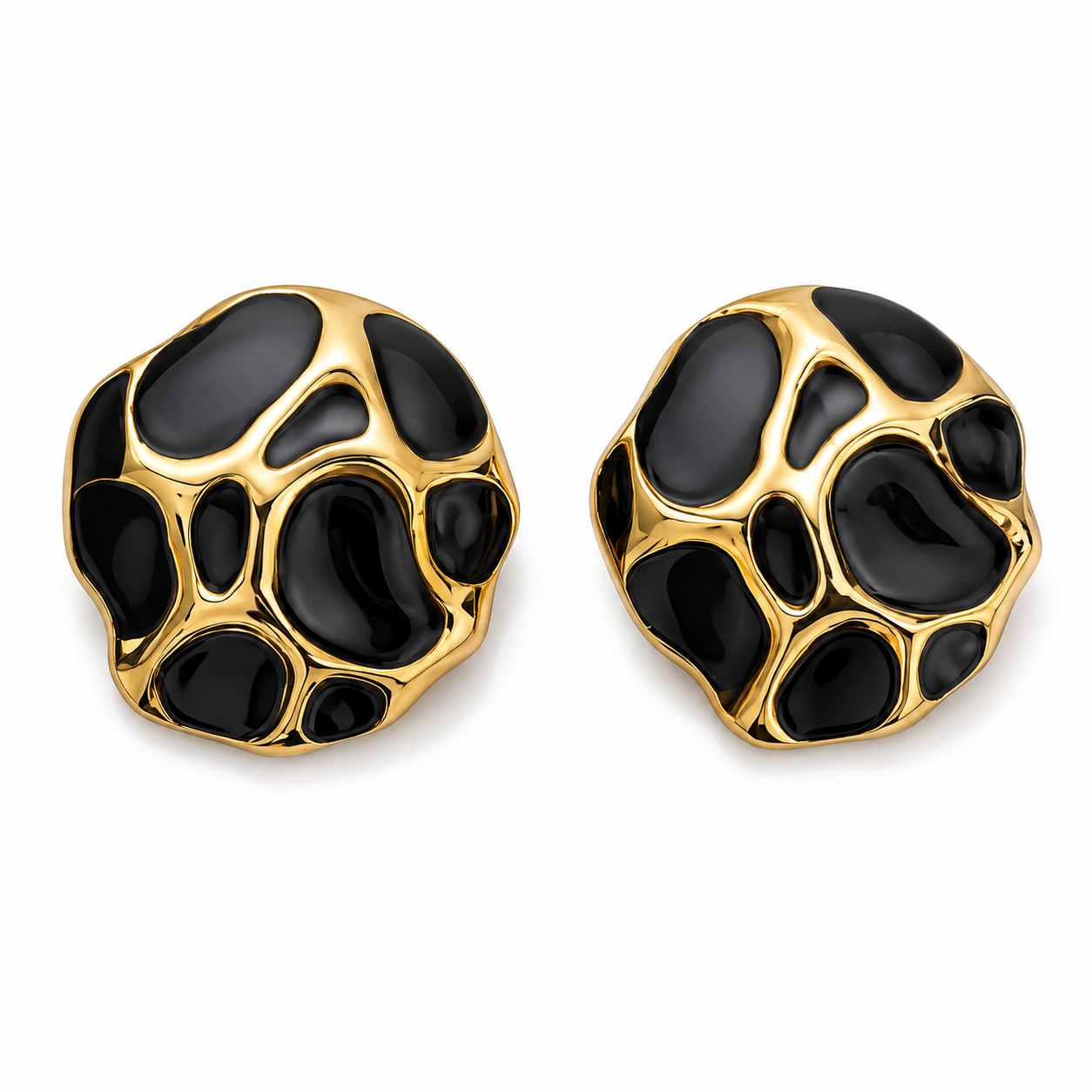 Textured Black and Gold Abstract Stud Earrings