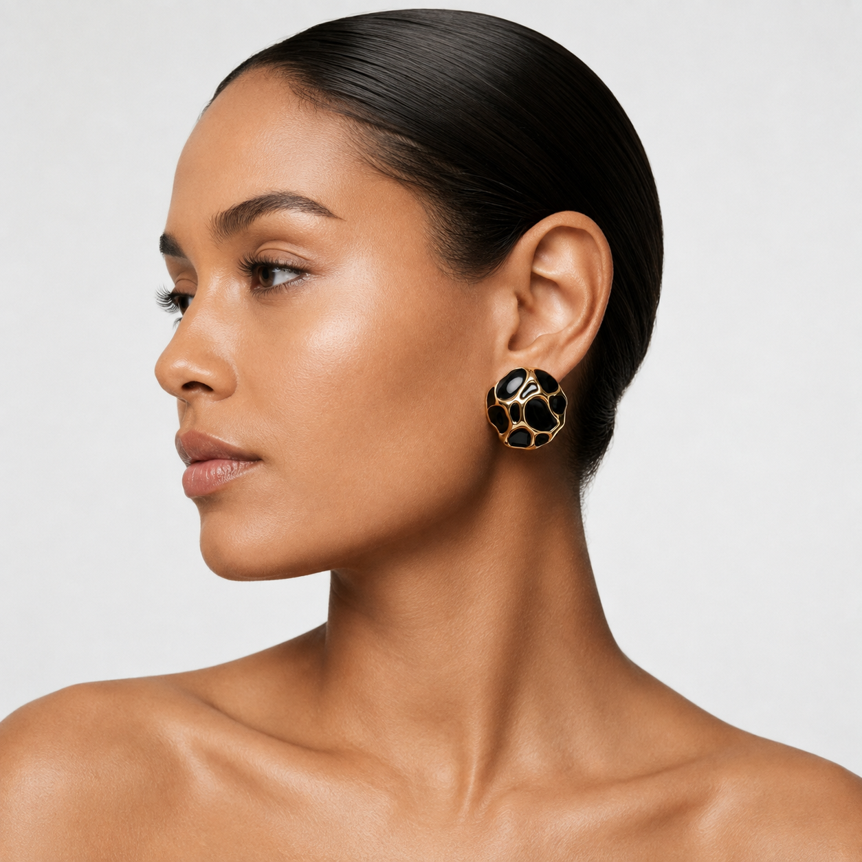 Textured Black and Gold Abstract Stud Earrings