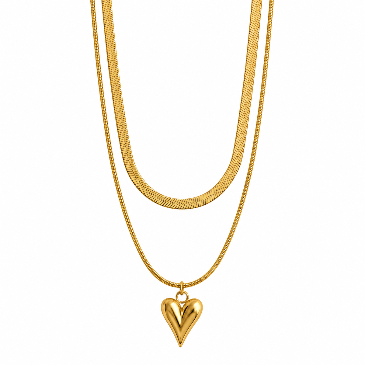 Romantic Heart Layered 18K Gold Necklace