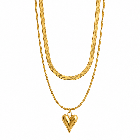 Romantic Heart Layered 18K Gold Necklace
