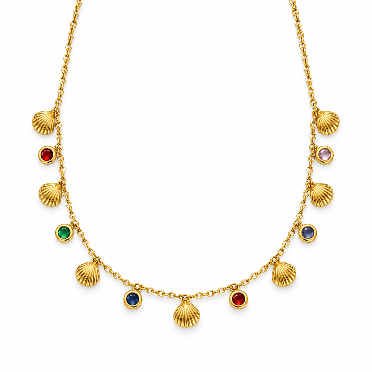 Rainbow Shell & Gem Necklace 18K Gold Necklace