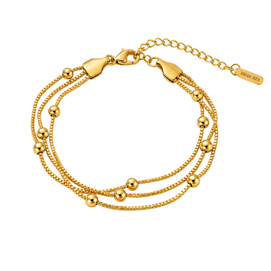 Triple Layered Beaded Chain 18K Gold Bracelet