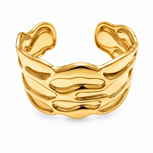 Molten Wave 18K Gold Statement Cuff Bangle