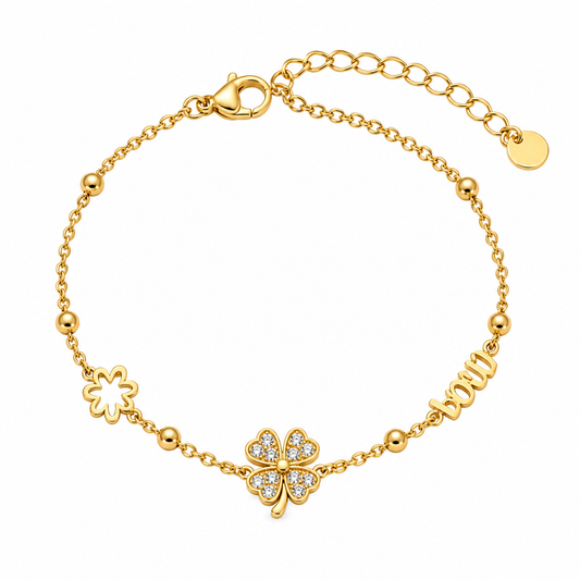 Lucky Love Zircon Clover 18K Gold Bracelet