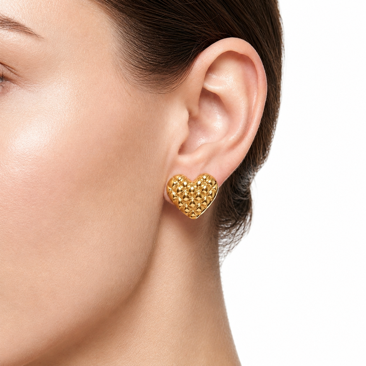 Puffed Sculpted Heart 18K Gold Stud Earrings
