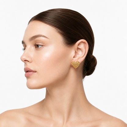 Puffed Sculpted Heart 18K Gold Stud Earrings