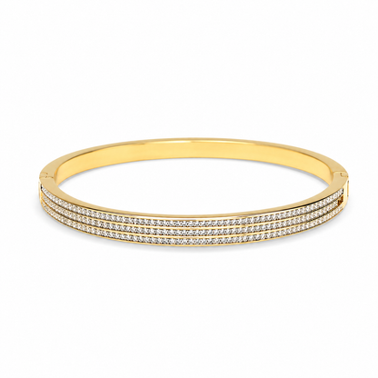 Triple Row Pavé Zircon 18K Gold Bangle