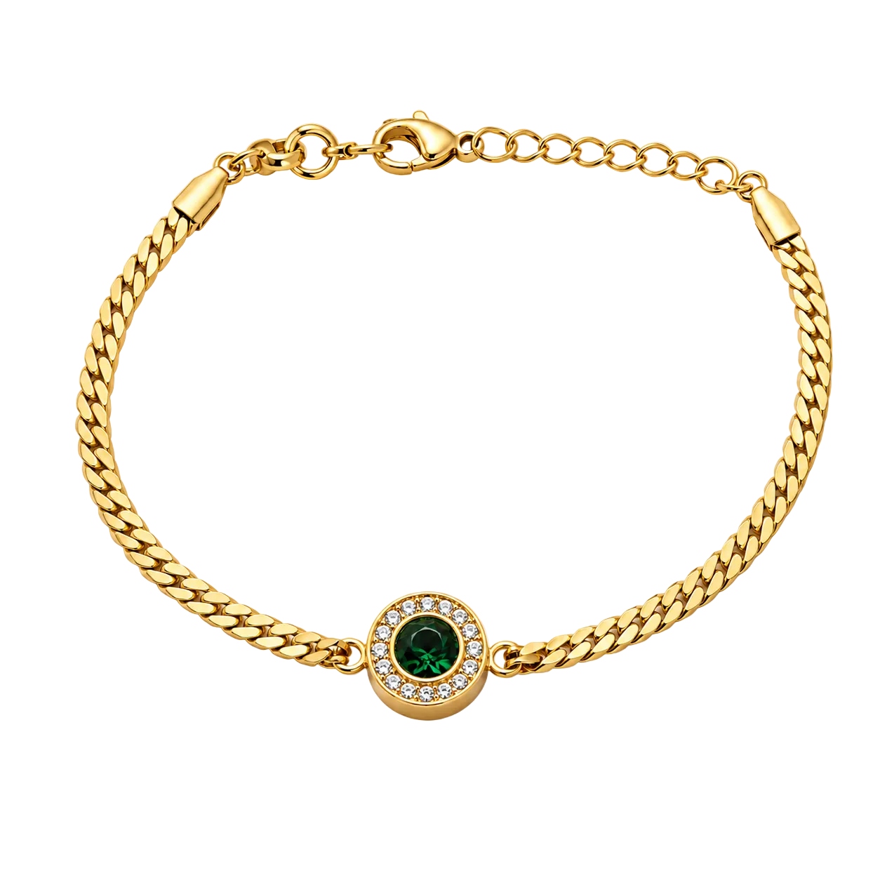 Emerald Halo Zircon 18K Gold Bracelet