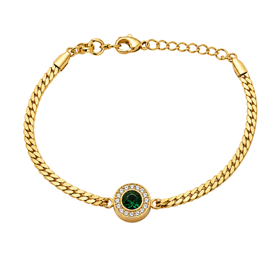 Emerald Halo Zircon 18K Gold Bracelet