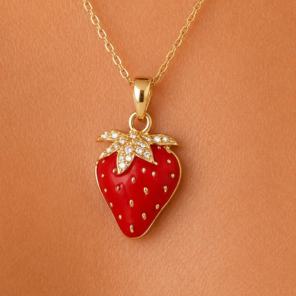 Sparkle Strawberry Zircon Pendant 18K Gold Necklace