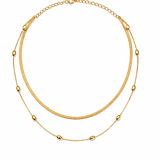 Layered 18K Gold Chain Necklace with Oval Accents