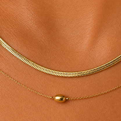 Layered 18K Gold Chain Necklace with Oval Accents
