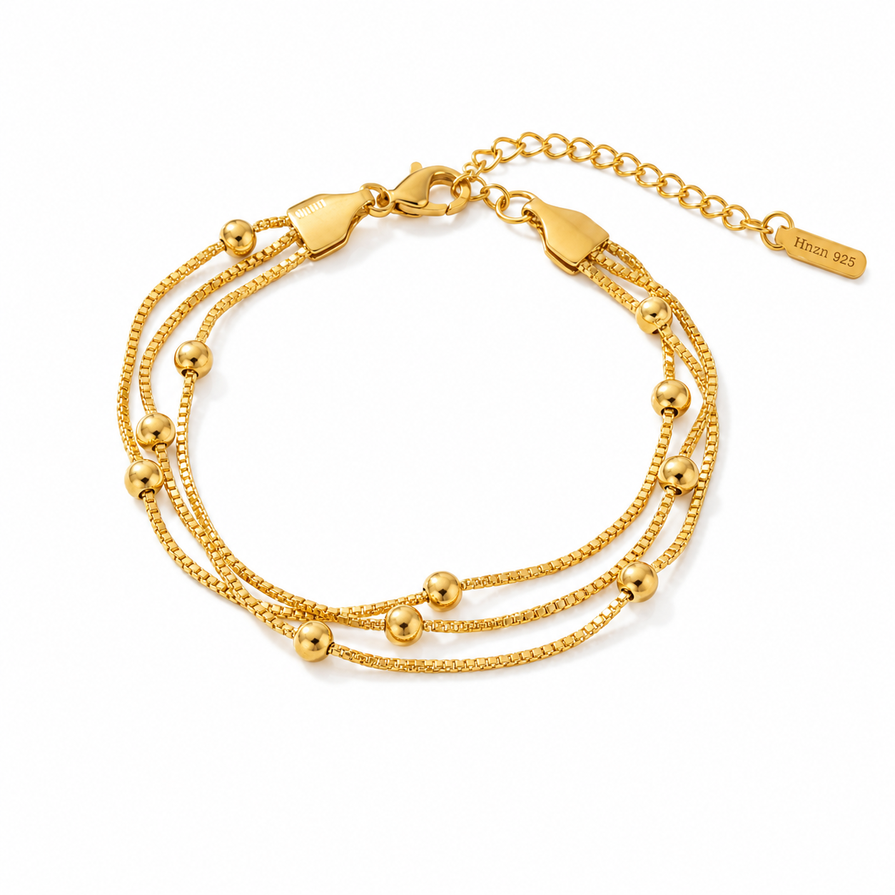Triple Layered Beaded Chain 18K Gold Bracelet