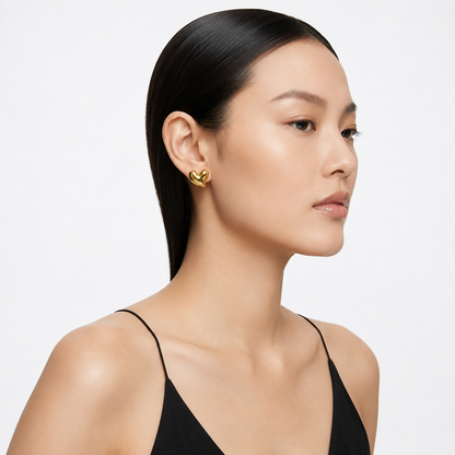 Voluminous Heart 18K Gold Stud Earrings