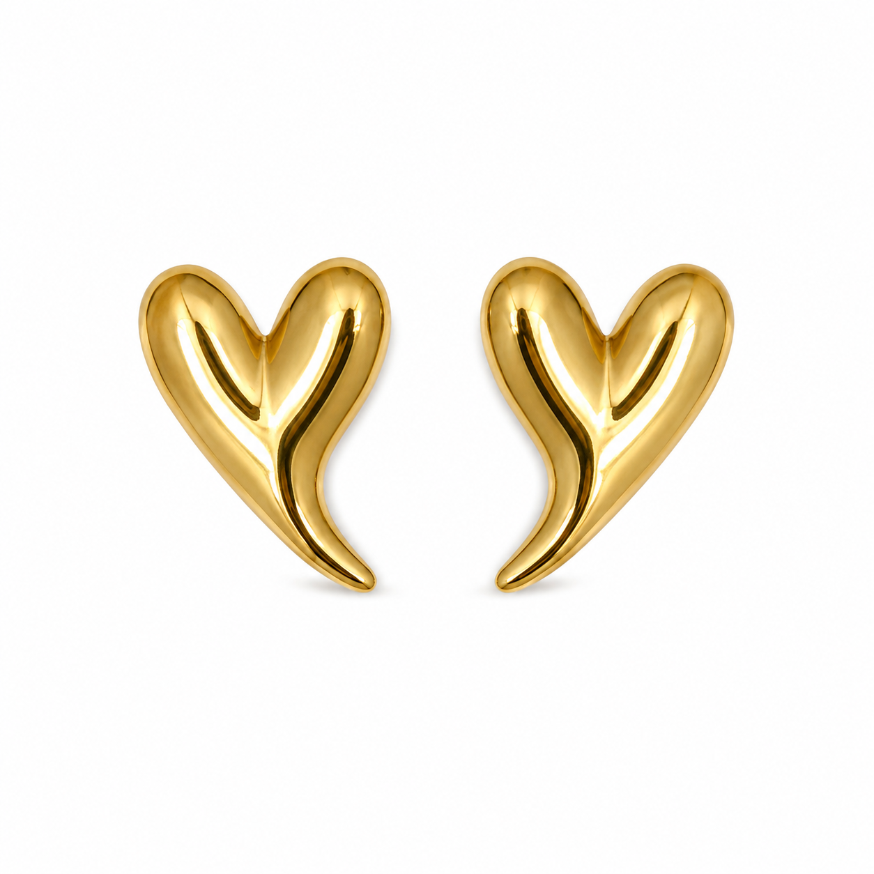 Elongated Heart 18K Gold Stud Earring