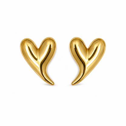 Elongated Heart 18K Gold Stud Earring