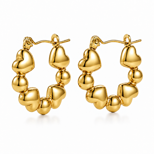Bubble Heart 18K Gold Hoop Earrings