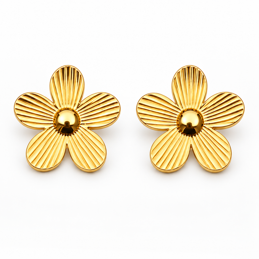 Petal Flower 18K Gold Stud Earrings