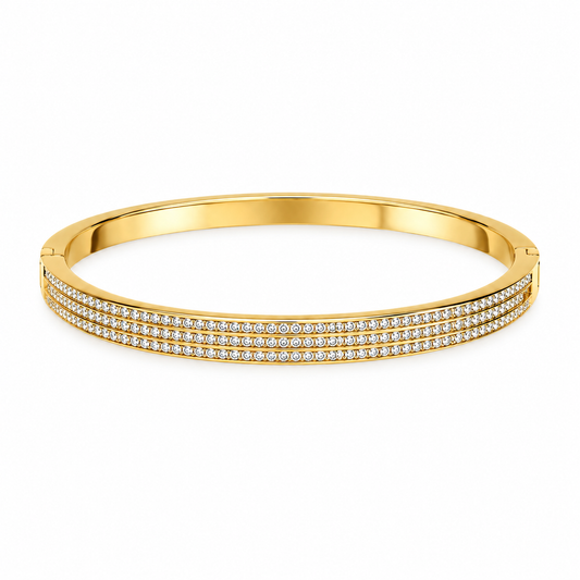 Triple Row Pavé Zircon 18K Gold Bangle