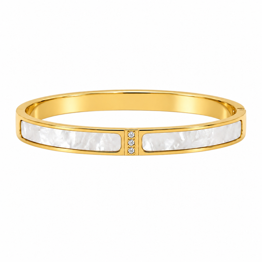 Quartz Inlay Zircon 18K Gold Bangle