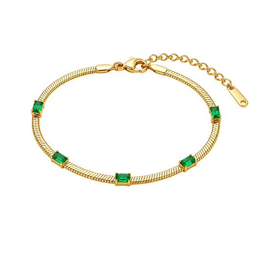 Sophisticated Green Gem 18K Gold Bracelet