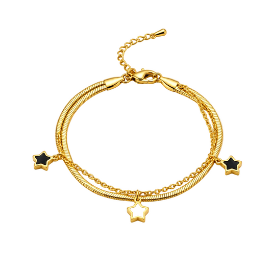 Double Chain Star Charm 18K Gold Bracelet