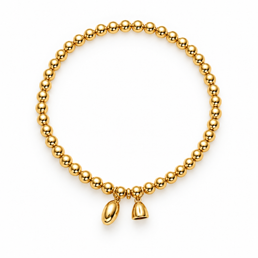 Minimal Elastic Beaded Charm 18K Gold Bracelet
