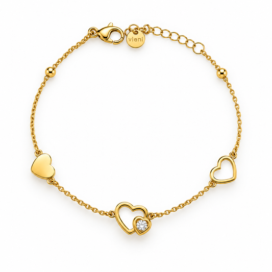 Heart Zircon Charm Chain 18K Gold Bracelet